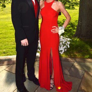 XSCAPE Women’s Formal Long Front Slit Stretch Knit Gown Dress Red Size 2